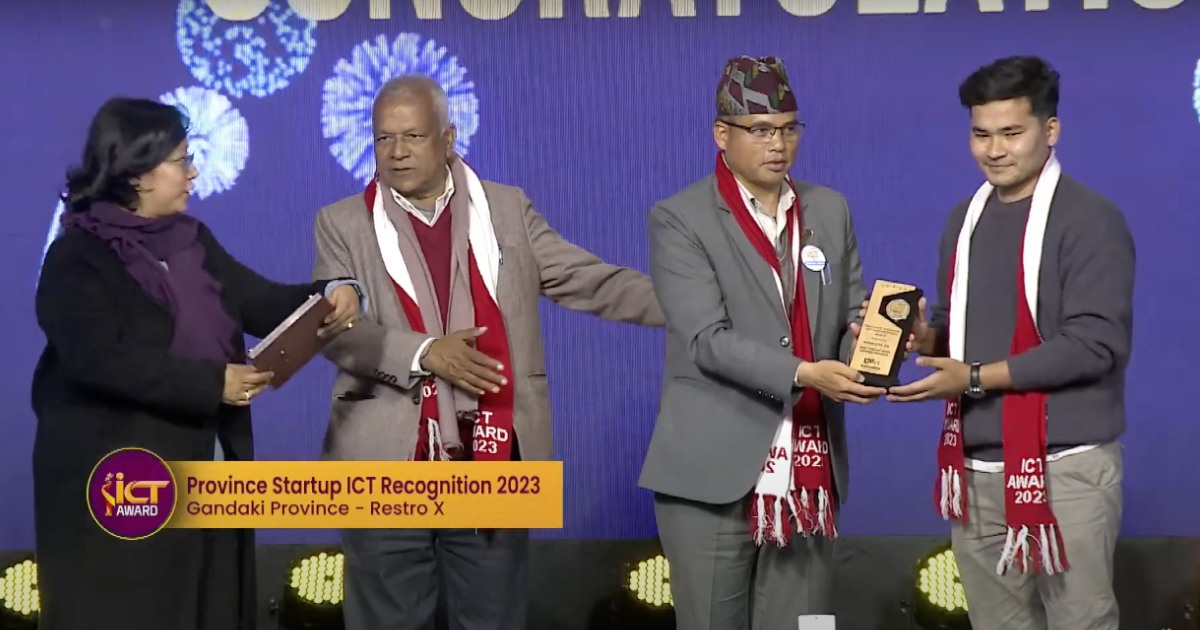 ‘रेस्ट्रोएक्स’ गण्डकीकै उत्कृष्ट स्टार्टअप कम्पनी, पायो आइसीटी रिकग्निसन अवार्ड ‘रेस्ट्रोएक्स’ गण्डकीकै उत्कृष्ट स्टार्टअप कम्पनी, पायो आइसीटी रिकग्निसन अवार्ड