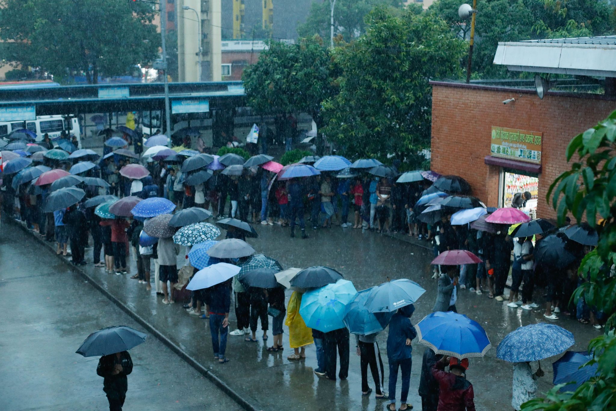 दसैंमा घर जाने चटारो, अनलाइनबाट टिकट लिन पाइने भएपनि झरीमा छाता ओढेर लाइनमा दसैंमा घर जाने चटारो, अनलाइनबाट टिकट लिन पाइने भएपनि झरीमा छाता ओढेर लाइनमा