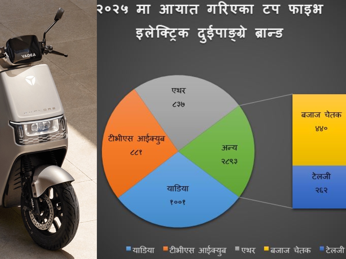 दुई पाङ्ग्रे इभीमा याडिया चार वर्षदेखि मार्केट लिडर, एक वर्षमै बजाज चेतक टप फोरमा