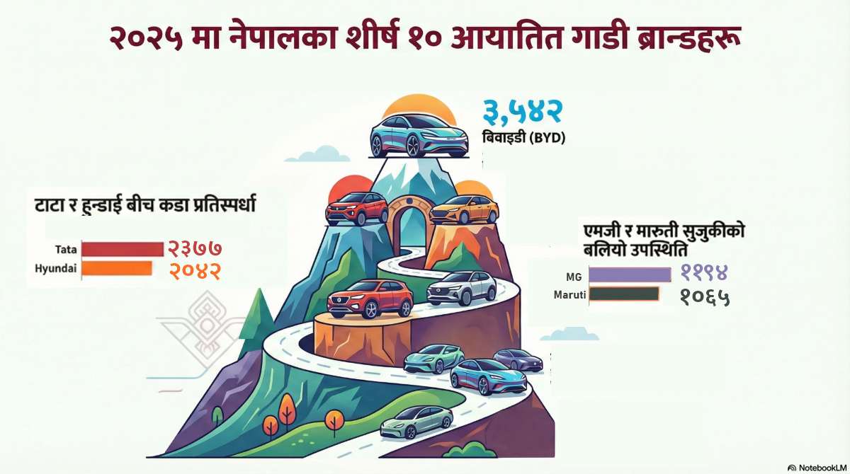 नेपाली अटो बजारमा प्यासेन्जर सेगमेन्टतर्फ बीवाइडी नम्बर वान, टाटा र हुन्डाईबीच प्रतिस्पर्धा