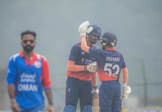 इशान, देव र कुशलको अर्धशतकमा ओमनसामू नेपाल ‘ए’को २ सय ८५ रनको लक्ष्य