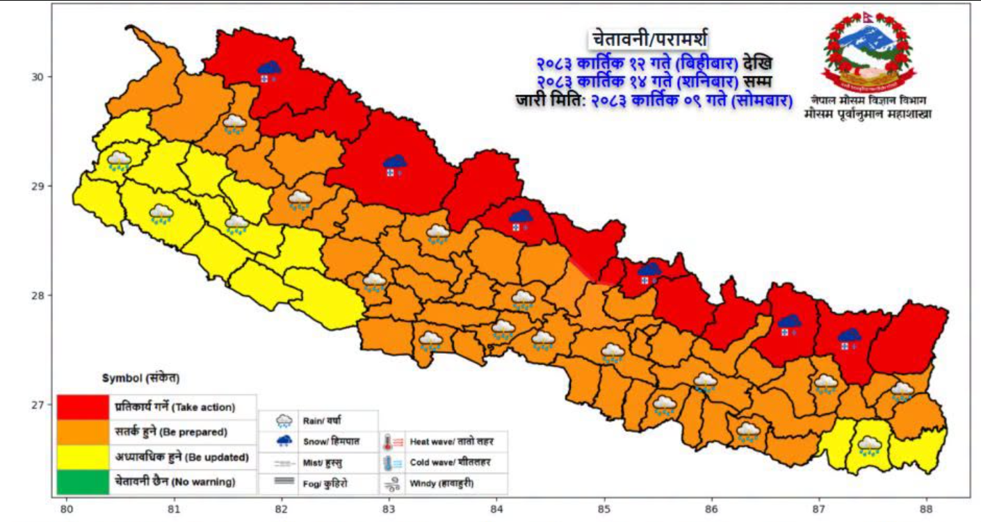 अर्णव चक्रवातको असर नेपालसम्म पर्ने, भारी वर्षाको पूर्वानुमानसँगै सतर्कता अपनाउन आग्रह
